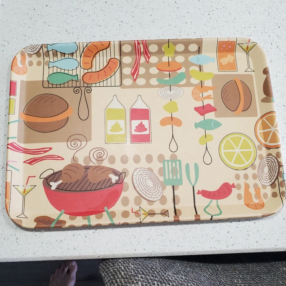 50's - 60’s Style BAR-B-Q Serving Tray Approximately 12
